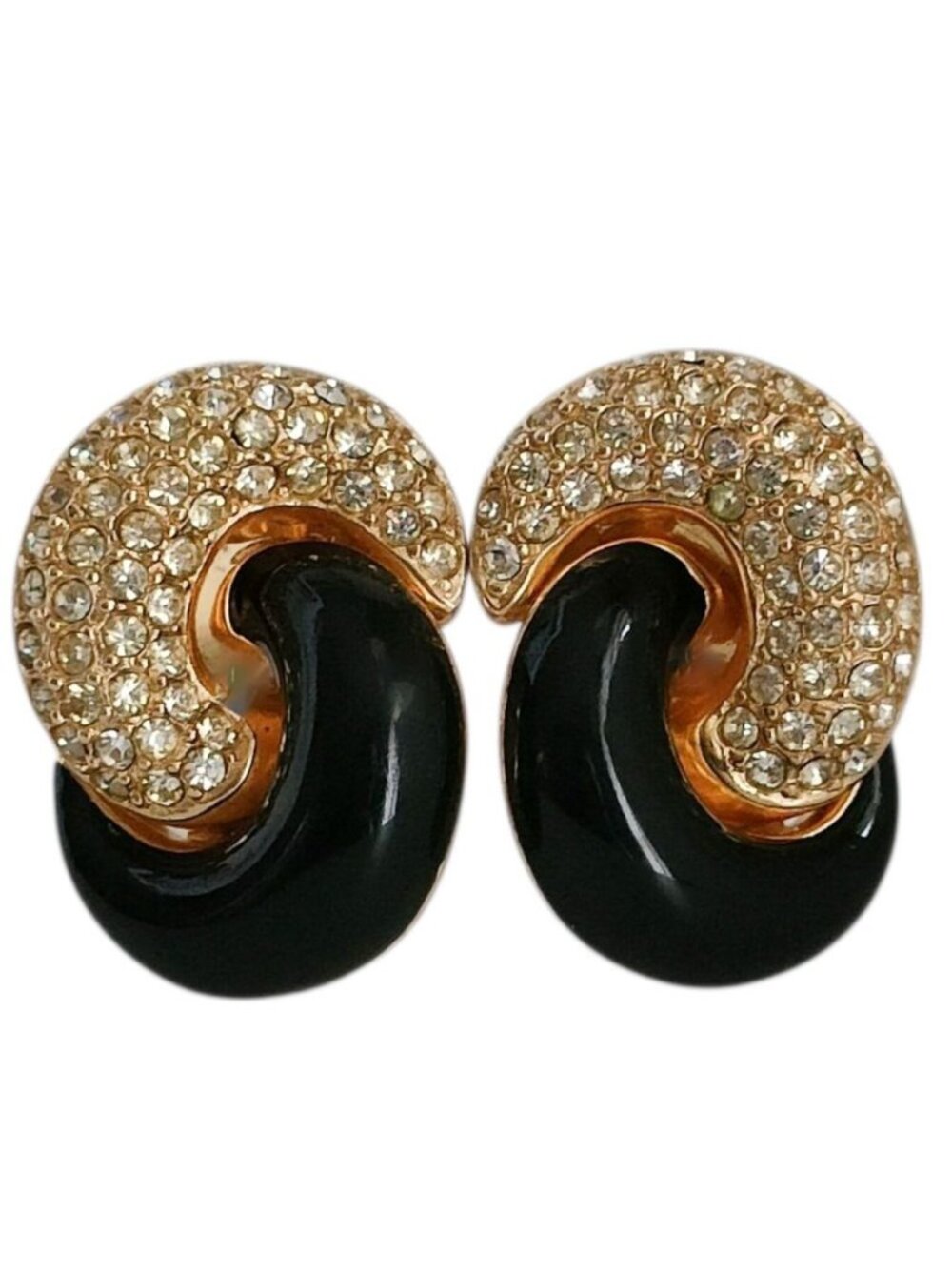 Dior Vintage Rhinestone Pave Large Clip Earrings Gold Plated Colored